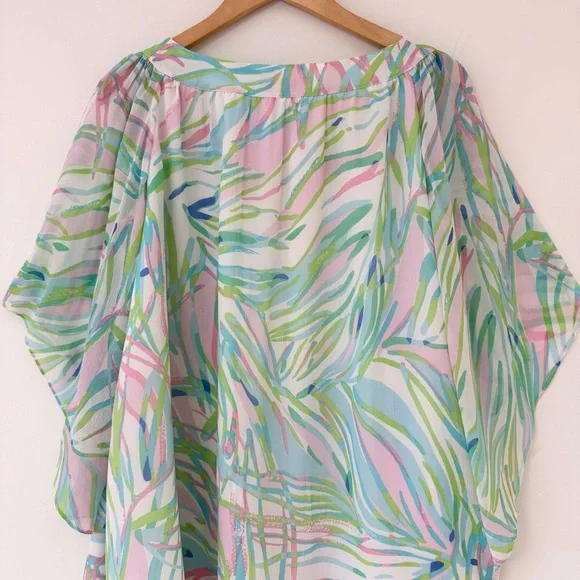 Lilly Pulitzer Silk Marietta Caftan Mini Dress in Salute Print Bell Sleeve Sz M - Picture 8 of 16
